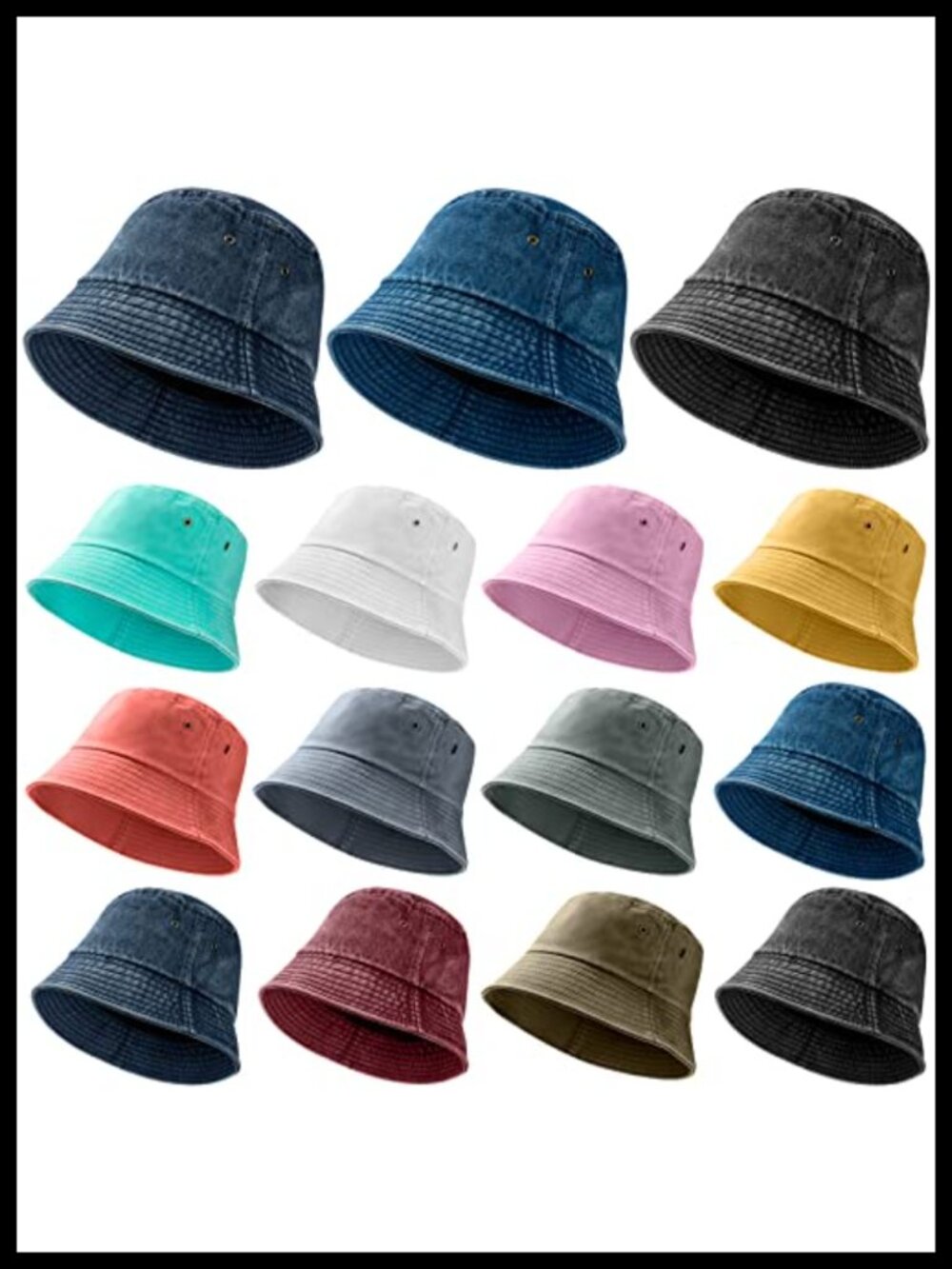 Washed Cotton Bucket Hats 15 Pack for Women Men Wide Brim